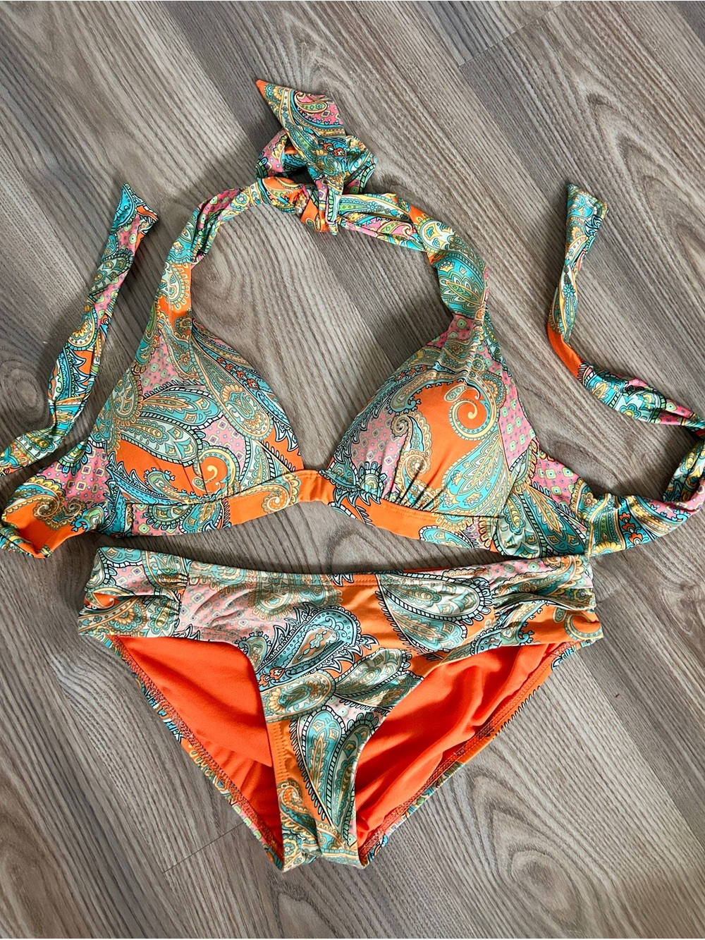 a.n.a Orange Paisley Halter Bikini Set